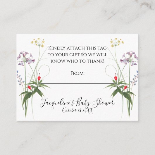 Wilde Bloem Aquarel Bloemen en Bij Baby Shower Uit Informatiekaartje (Achterkant)