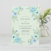 Wilde bloem Azure Mint Varentrouw Bruiloft Kaart (Staand voorkant)
