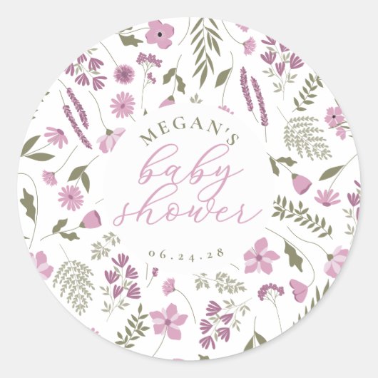 Wilde Bloem Baby Borrel Sticker - Paars (Voorkant)