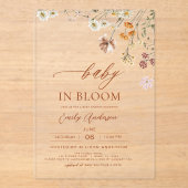 Wilde Bloem Baby in Bloei Baby Shower Acryl Uitnodigingen (Voorkant)