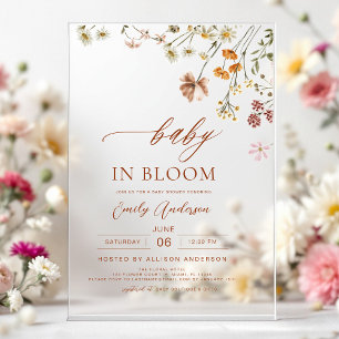 Wilde Bloem Baby in Bloei Baby Shower Acryl Uitnodigingen