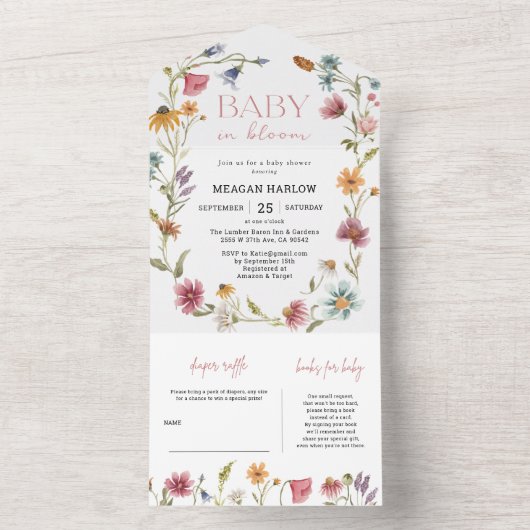 Wilde Bloem Baby In Bloei Baby Shower All In One Uitnodiging (Binnen)