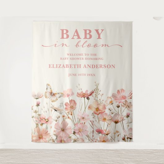 Wilde Bloem Baby in Bloei Baby Shower Ontvangstbor Wandkleed (Voorkant)