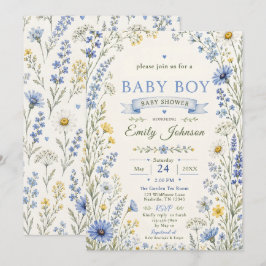 Wilde bloem baby jongens douche kaart