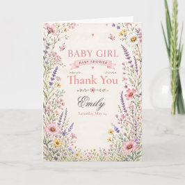 Wilde Bloem Baby Meisje Shower Bedankkaart
