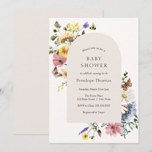 Wilde bloem Baby shower Aankondiging (Voorkant / Achterkant)