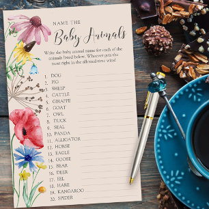 Wilde bloem Baby shower Baby Dierennaam Quiz Game