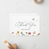 Wilde bloem Baby shower Bedankt voor je briefkaart (Voorkant / Achterkant in situ)