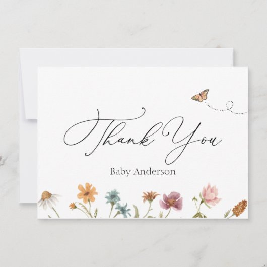 Wilde bloem Baby shower Bedankt voor je briefkaart (Voorkant)