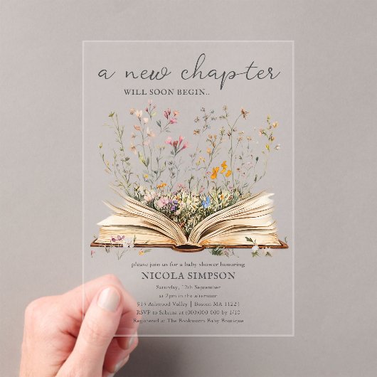 wilde bloem | Baby shower Boekthema Acryl Uitnodigingen (Insitu (Draagbaar))