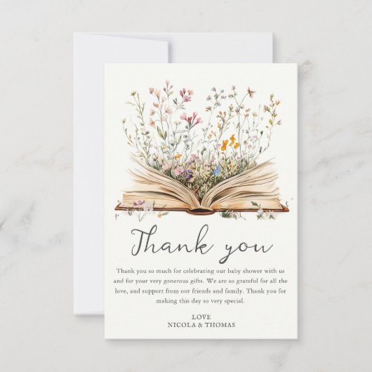 wilde bloem | Baby shower Boekthema Bedankkaart (Voorkant)