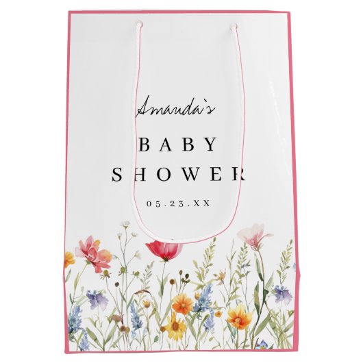 Wilde bloem Baby shower Dank je wel Medium Cadeauzakje (Achterkant)