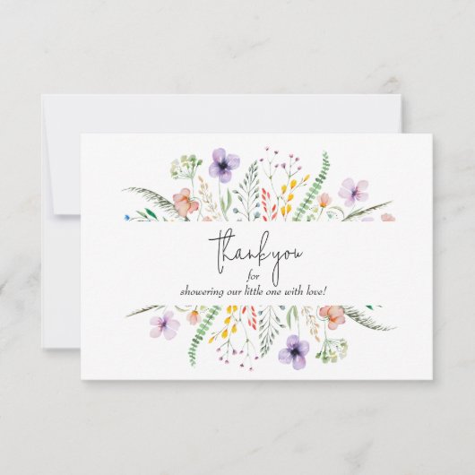 Wilde bloem Baby shower Dank je wel Notitiekaartje (Voorkant)