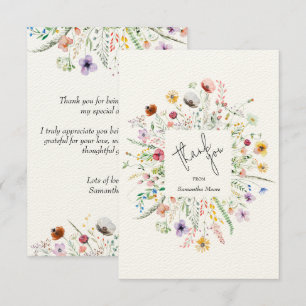 Wilde bloem Baby shower Dank je wel Notitiekaartje