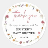 Wilde bloem Baby shower Dank je wel Ronde Sticker (Voorkant)
