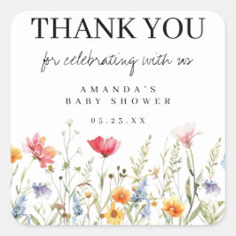 Wilde bloem Baby shower Dank je wel Vierkante Sticker
