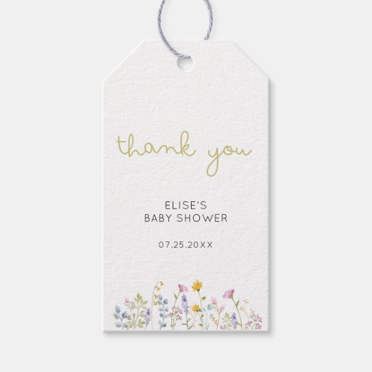 Wilde bloem Baby shower Dank u Labels Cadeaulabel (Voorkant)