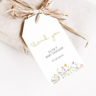Wilde bloem Baby shower Dank u Labels Cadeaulabel