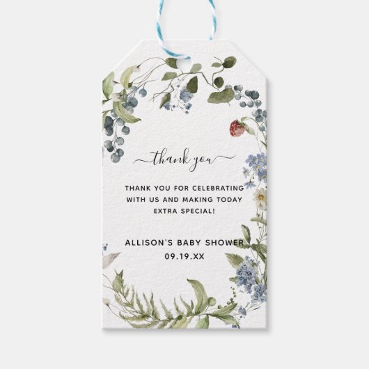 Wilde bloem | Baby shower Dank u Labels voor cadea Cadeaulabel (Voorkant)