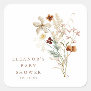 Wilde bloem baby shower geslacht neutrale waterver vierkante sticker