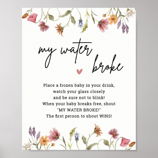Wilde bloem Baby shower Mijn waterbroekspel Poster (Voorkant)