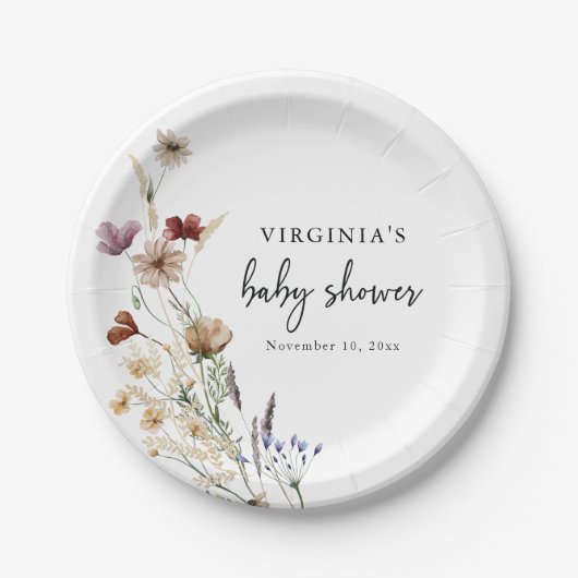 Wilde Bloem Baby Shower Papieren Bord (Voorkant)