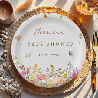 Wilde Bloem Baby Shower Papieren Bordje