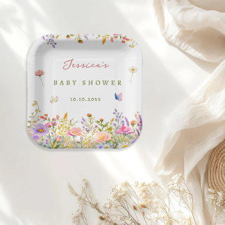 Wilde Bloem Baby Shower Papieren Bordje