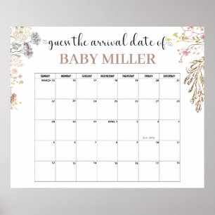 Wilde bloem Baby shower Raad Vervaldatum Poster