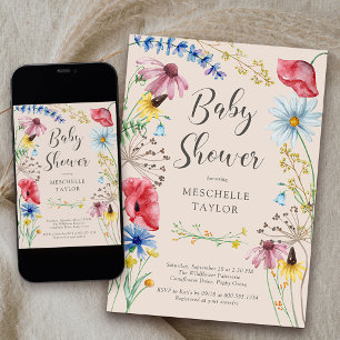Wilde Bloem Baby Shower Ruw Landelijk Bloemmotief Kaart