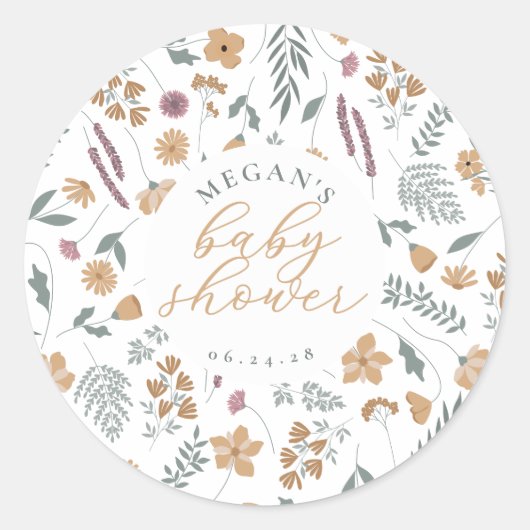 Wilde bloem baby shower sticker - Oranje (Voorkant)