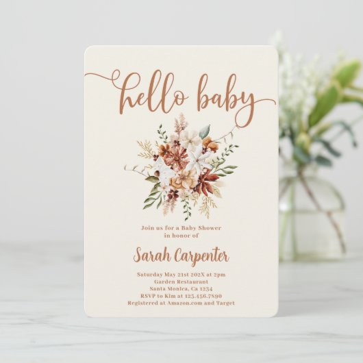 Wilde bloem baby shower uitnodiging (Staand voorkant)