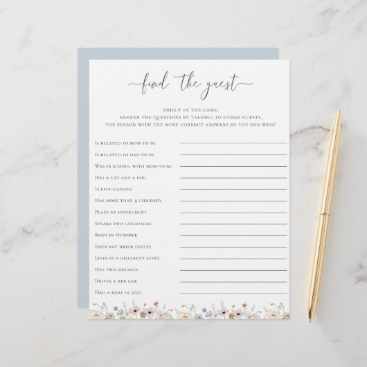 Wilde bloem Baby shower vindt het gastspel (Voorkant / Achterkant in situ)