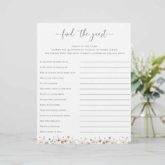 Wilde bloem Baby shower vindt het gastspel (Staand voorkant)