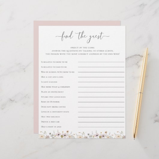 Wilde bloem Baby shower vindt het gastspel (Voorkant / Achterkant in situ)