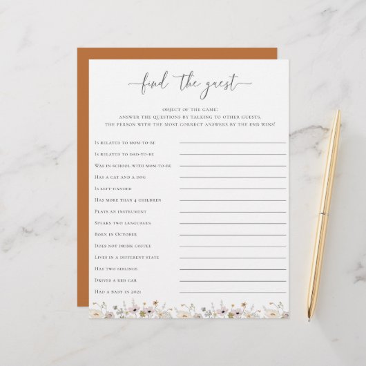 Wilde bloem Baby shower vindt het gastspel (Voorkant / Achterkant in situ)