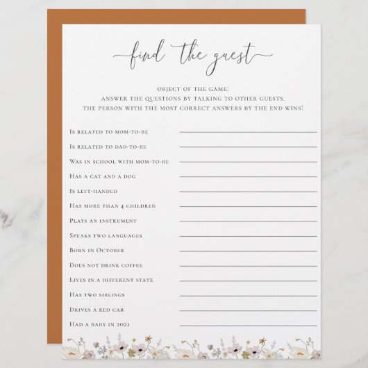 Wilde bloem Baby shower vindt het gastspel (Voorkant / Achterkant)