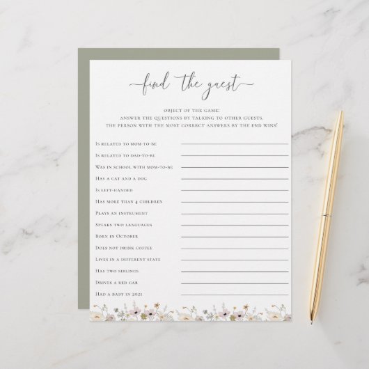 Wilde bloem Baby shower vindt het gastspel (Voorkant / Achterkant in situ)