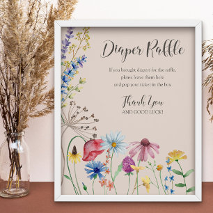Wilde bloem Baby shower voor luierriffelteken Poster