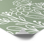 Wilde bloem Baby shower Welkomstteken Groen Poster (Hoek)