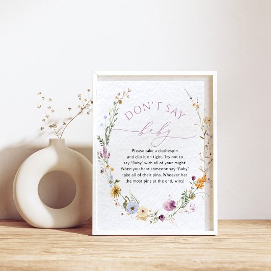 Wilde bloem Baby shower "Zeg geen Baby" spel Poster