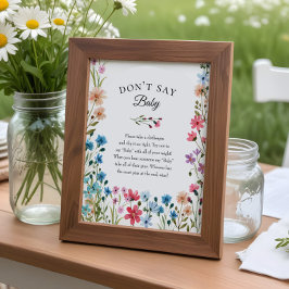 Wilde bloem Baby shower "Zeg geen Baby" spel Poster