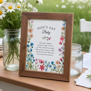 Wilde bloem Baby shower "Zeg geen Baby" spel Poster