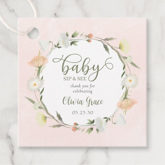 Wilde bloem Baby Sip en zie je bedankt Bedankjes Labels (Voorkant)