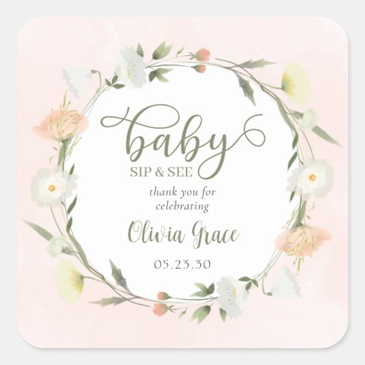 Wilde bloem Baby Sip en zie je bedankt Vierkante Sticker (Voorkant)
