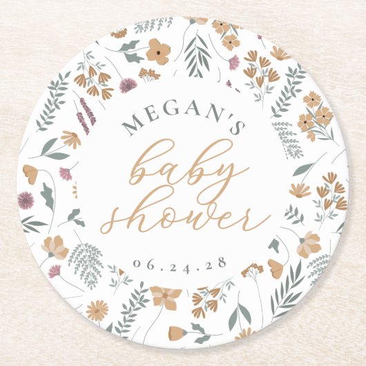 Wilde Bloem Babyshower Onderzetters - Oranje (Voorkant)
