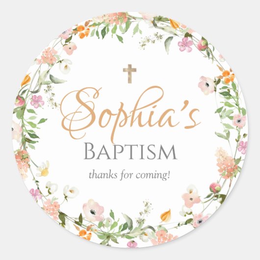Wilde bloem Baptism Girl Pink Flower Sticker (Voorkant)