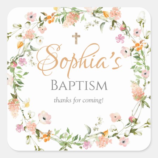Wilde bloem Baptism Girl Pink Flower Sticker (Voorkant)