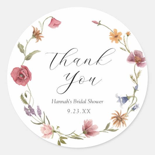 Wilde Bloem Bedank Sticker Ronde Sticker (Voorkant)