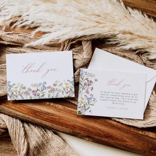 Wilde bloem bedankkaart Roze bloemen Boho bloemen